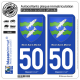 2 Autocollants plaque immatriculation Auto 50 Le Mont-Saint-Michel - Armoiries