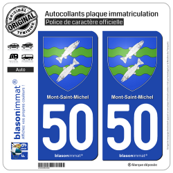 2 Autocollants plaque immatriculation Auto 50 Le Mont-Saint-Michel - Armoiries