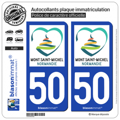 2 Autocollants plaque immatriculation Auto 50 Mont Saint-Michel - Pays