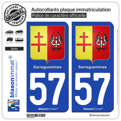 2 Autocollants plaque immatriculation Auto 57 Sarreguemines - Armoiries