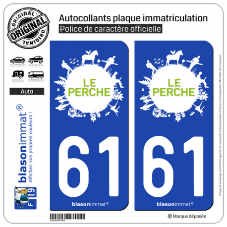 2 Autocollants plaque immatriculation Auto 61 Le Perche - Pays