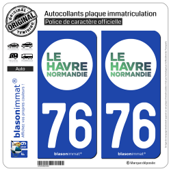 2 Autocollants plaque immatriculation Auto 76 Le Havre - Métropole