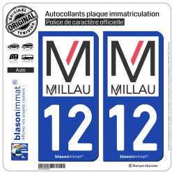 2 Autocollants plaque immatriculation Auto 12 Millau - Ville
