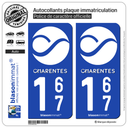 2 Autocollants plaque immatriculation Auto 167 Charentes - Tourisme