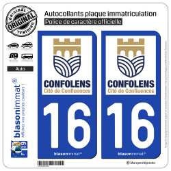2 Autocollants plaque immatriculation Auto 16 Confolens - Commune