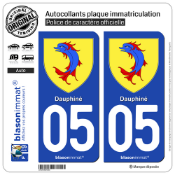 2 Autocollants plaque immatriculation Auto 05 Dauphiné - Armoiries II