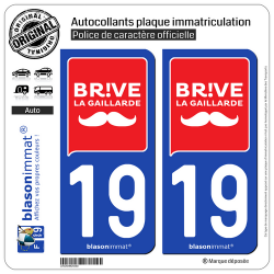 2 Autocollants plaque immatriculation Auto 19 Brive-La-Gaillarde - Ville II