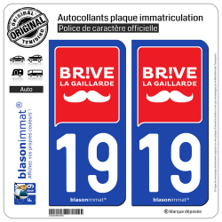 2 Autocollants plaque immatriculation Auto 19 Briva la Galharda - Occitanie