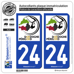 2 Autocollants plaque immatriculation Auto 24 Dordogne-Périgord - Pays