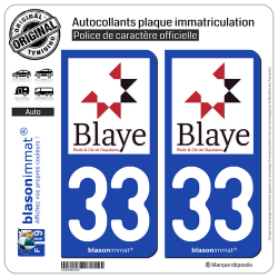 2 Autocollants plaque immatriculation Auto 33 Blaye - Ville