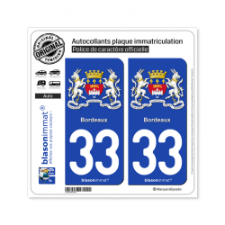 2 Autocollants plaque immatriculation Auto 33 Bordeaux - Armoiries II