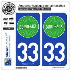 2 Autocollants plaque immatriculation Auto 33 Bordeaux - Tourisme