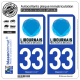 2 Autocollants plaque immatriculation Auto 33 Libourne - Tourisme