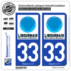 2 Autocollants plaque immatriculation Auto 33 Libourne - Pays