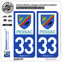 2 Autocollants plaque immatriculation Auto 33 Pessac - Ville