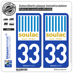 2 Autocollants plaque immatriculation Auto 33 Soulac-sur-Mer - Commune