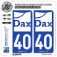 2 Autocollants plaque immatriculation Auto 40 Dax - Ville II
