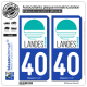 2 Autocollants plaque immatriculation Auto 40 Landes - Atlantique