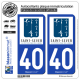 2 Autocollants plaque immatriculation Auto 40 Saint-Sever - Commune