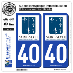 2 Autocollants plaque immatriculation Auto 40 Saint-Sever - Commune