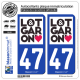 2 Autocollants plaque immatriculation Auto 47 Lot-et-Garonne - Tourisme