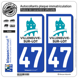 2 Autocollants plaque immatriculation Auto 47 Villeneuve-sur-Lot - Ville