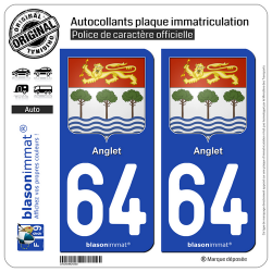 2 Autocollants plaque immatriculation Auto 64 Anglet - Armoiries