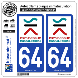 2 Autocollants plaque immatriculation Auto 64 Bayonne - Agglo