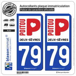 2 Autocollants plaque immatriculation Auto 79 Deux-Sèvres - Poitou