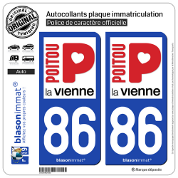 2 Autocollants plaque immatriculation Auto 86 Vienne - Poitou