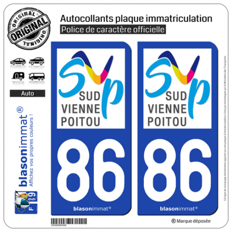 2 Autocollants plaque immatriculation Auto 86 Montmorillon - Pays