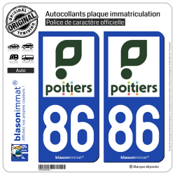2 Autocollants plaque immatriculation Auto 86 Poitiers - Ville