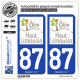 2 Autocollants plaque immatriculation Auto 87 Haut-Limousin - Pays