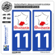 2 Autocollants plaque immatriculation Auto 11 Occitanie - sud de France