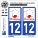 2 Autocollants plaque immatriculation Auto 12 Occitanie - Sud de France