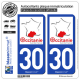 2 Autocollants plaque immatriculation Auto 30 Occitanie - Sud de France