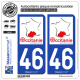 2 Autocollants plaque immatriculation Auto 46 Occitanie - Sud de France