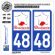 2 Autocollants plaque immatriculation Auto 48 Occitanie - Sud de France