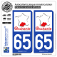 2 Autocollants plaque immatriculation Auto 65 Occitanie - Sud de France
