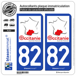 2 Autocollants plaque immatriculation Auto 82 Occitanie - Sud de France