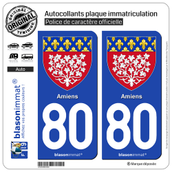 2 Autocollants plaque immatriculation Auto 80 Amiens - Armoiries