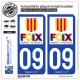 2 Autocollants plaque immatriculation Auto 09 Foix - Tourisme