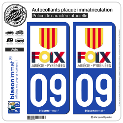 2 Autocollants plaque immatriculation Auto 09 Foix - Tourisme