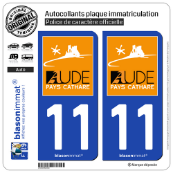 2 Autocollants plaque immatriculation Auto 11 Aude - Pays Cathare
