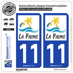 2 Autocollants plaque immatriculation Auto 11 La Palme - Commune