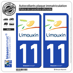 2 Autocollants plaque immatriculation Auto 11 Limoux - Agglo