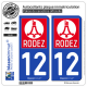 2 Autocollants plaque immatriculation Auto 12 Rodez - Ville