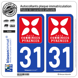 2 Autocollants plaque immatriculation Auto 31 Comminges Pyrénées - Pays