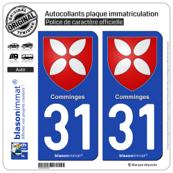 2 Autocollants plaque immatriculation Auto 31 Comminges - Armoiries