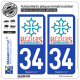 2 Autocollants plaque immatriculation Auto 34 Béziers - Tourisme